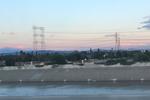 San Gabriel River Flowing + Snow Capped San Gabriel Mountains Viewed from I-710